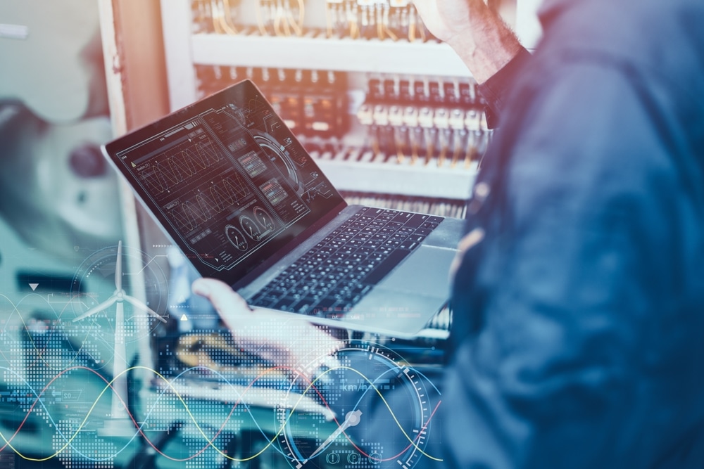 Electricity,Engineer,Work,Using,Ai,Computer,Software,Control,Monitor,Power